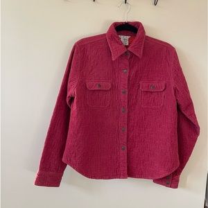 CAbi Quilted Corduroy Shacket Size Large Snap Front Dark Pink Pockets Lined